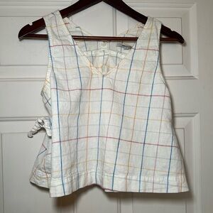 Madewell Women's S Side Tie Linen Cotton Tank Top In‎ Windowpane.
